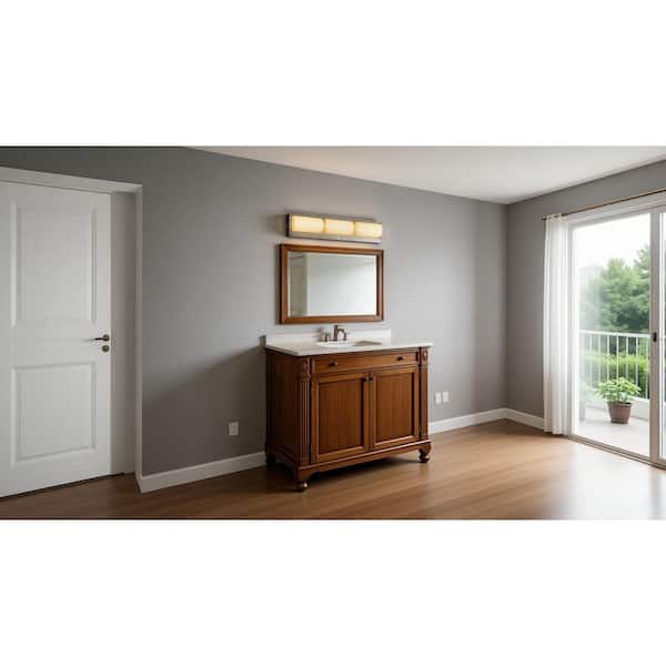 Bingham 24 in. 3-Light Brushed Nickel LED 5CCT Vanity Light with Frosted Acrylic Shade and Sensor Operated Night Light