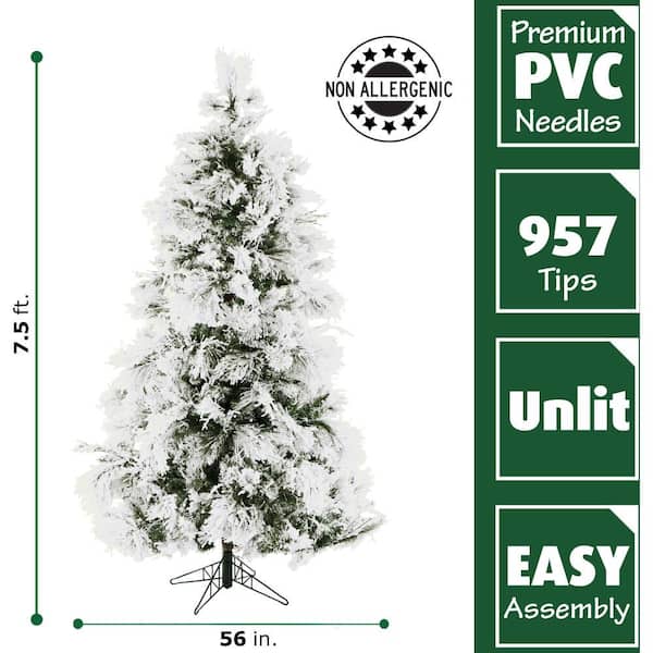 7.5-ft. Unlit Snow Flocked Snowy Pine Artificial Christmas Tree