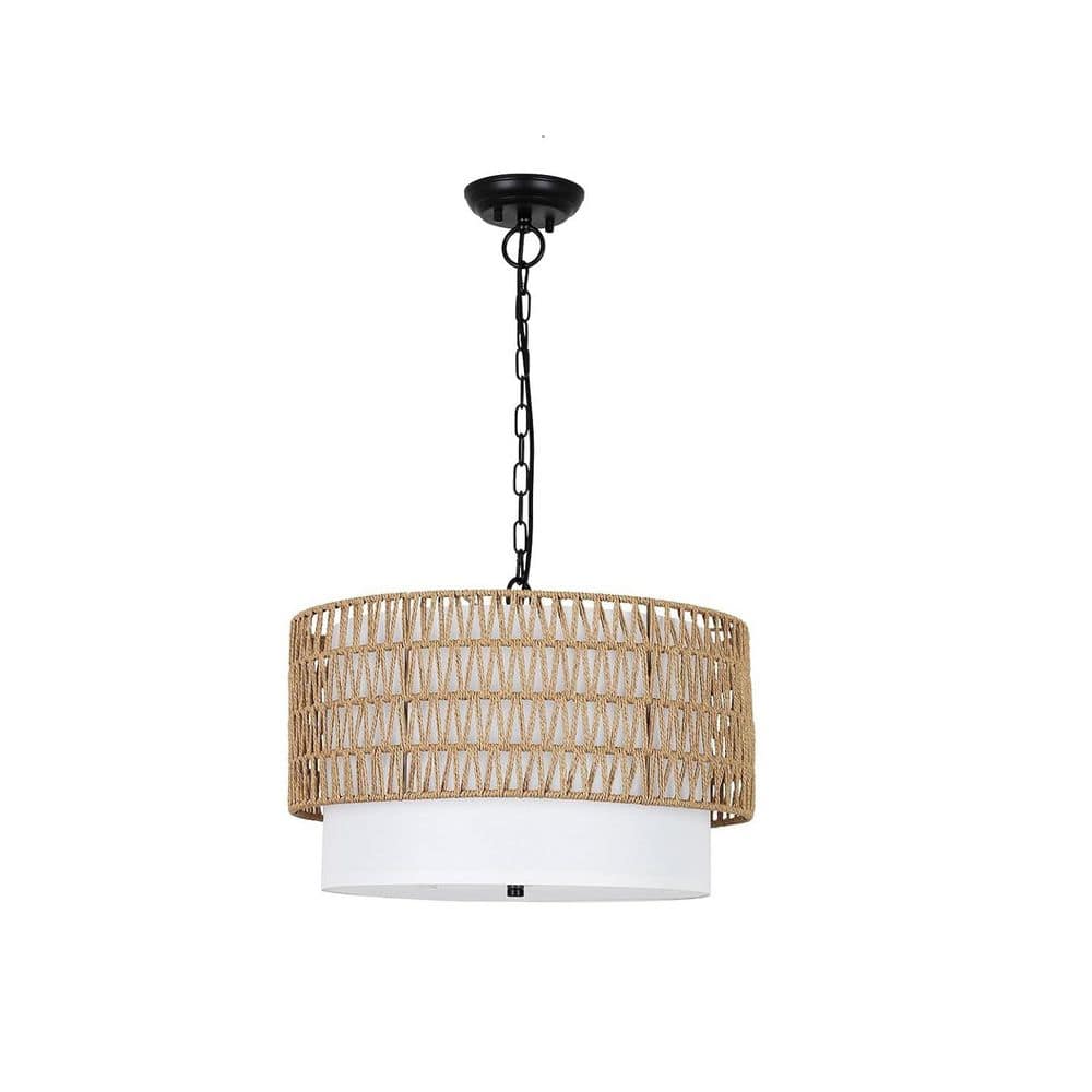 5 light Black Metal Woven Rattan Chandelier for Kitchen Island with Fabric Shade and no bulbs included price history on PriceWatchPro