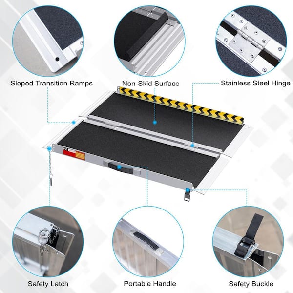 Angel Sar - 3 ft. Portable Wheelchair Ramp, Non-Slip Aluminum Folding Handicap Ramp for Steps, Doorways, Curbs and Stairs