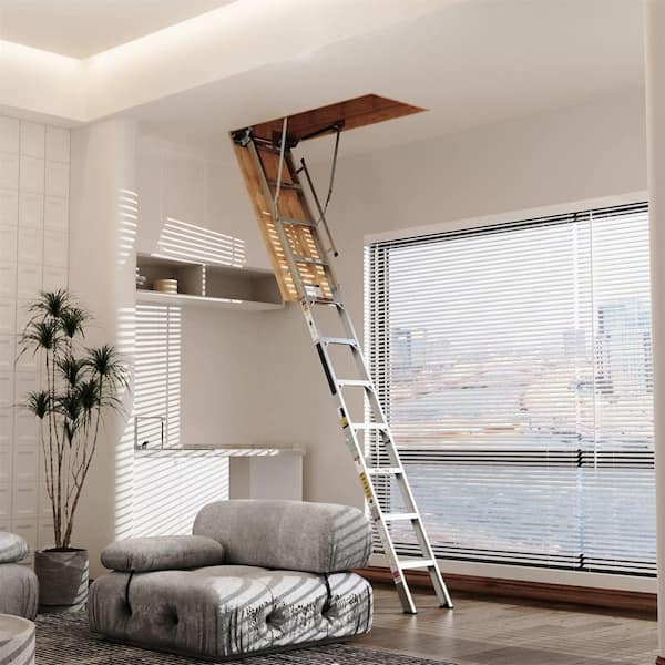 KIWDZFU 10 Aluminum Attic Ladder Pull Down Loft Stairs