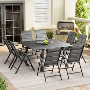 Dark Gray Expandable Aluminum Outdoor Dining Table with Chairs (Set of 9)