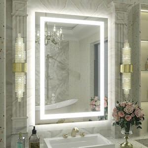 20 in. W x 28 in. H Rectangular Frameless Double LED Lights Anti-Fog Wall Bathroom Vanity Mirror in Tempered Glass