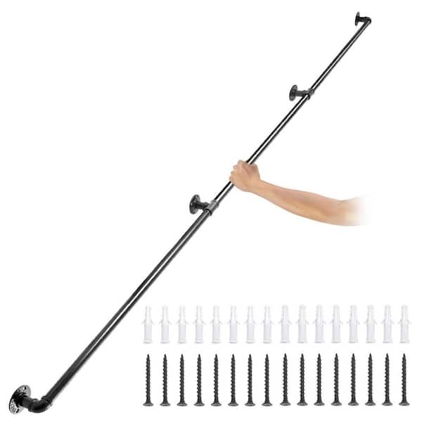 Pipe Stair Handrail, 118.2 in. H x 3.74 in. W Black Carbon Steel Stair Railing Kit Staircase Handrail 440 lbs. Capacity