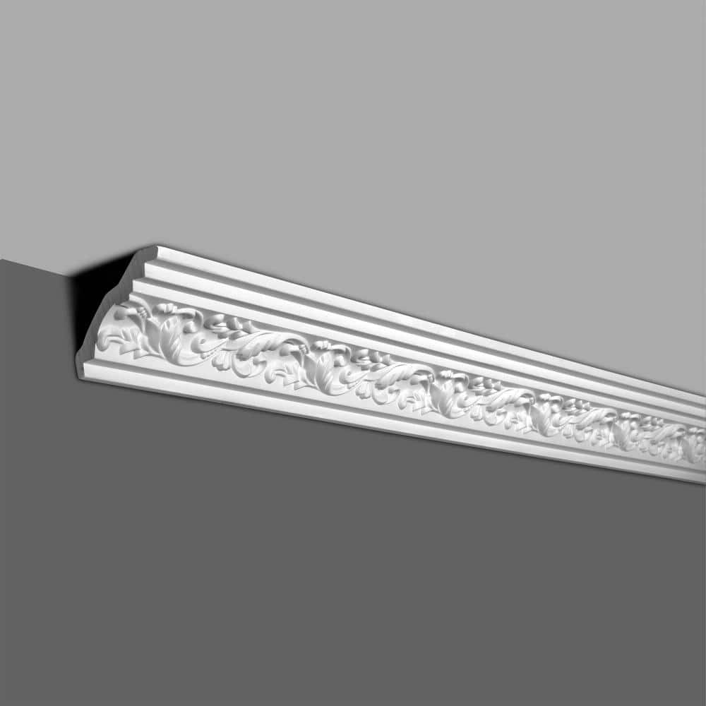 6 in White Polyurethane Decorative Leaf Crown Moulding Sample
