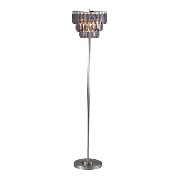 MODERN HABITAT ModernAura 60.5 in. Smoke Gray Crystal Standard Floor Lamp for Living Room with Glass Shade