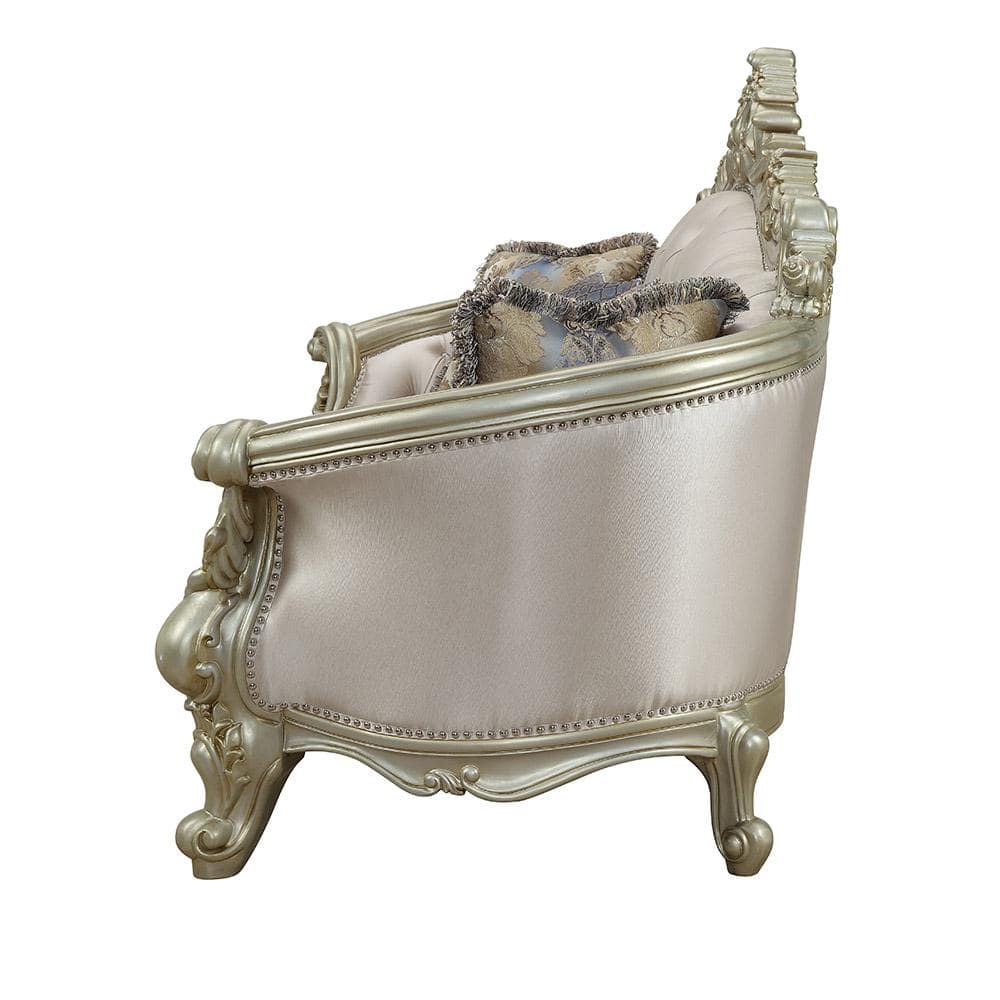 Elegant Antique White Floral Tufted Sofa with Nailhead Trim