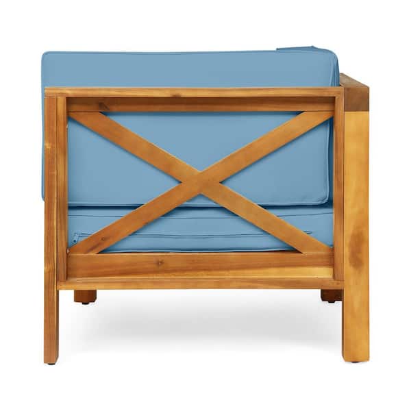 Brava Teak Brown 3-Piece Wood Outdoor Patio Couch with Blue Cushions