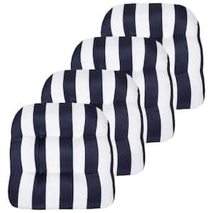 19 in. x 19 in. x 5 in. Havana Tufted Chair Indoor/Outdoor Cushion Round U-Shaped in Navy Blue/White (Set of 4)