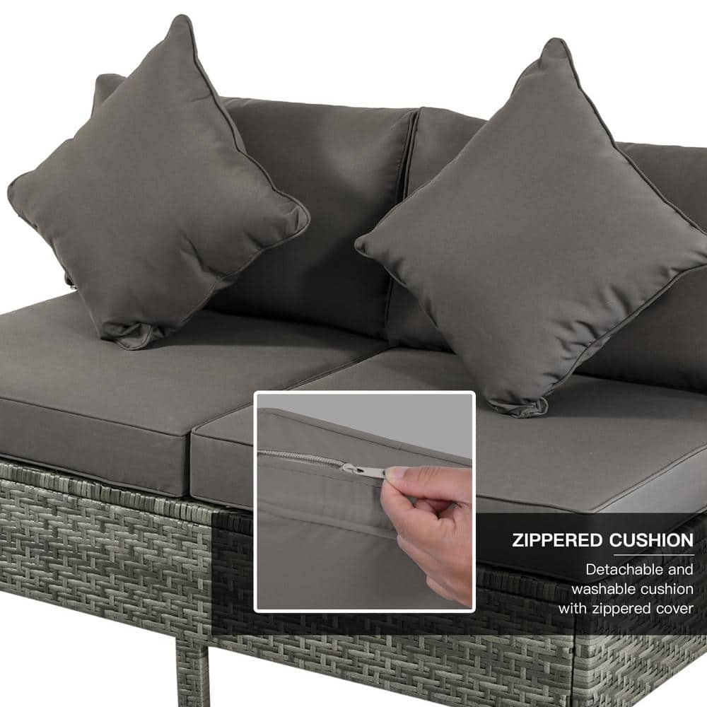 Gray 7-Person PE Rattan Outdoor Sectional Sofa Set with Cushions