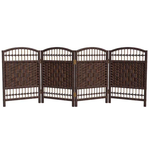 RED LANTERN 2 ft. Short Fiber Weave Folding Screen - Dark Mocha - 4 Panels
