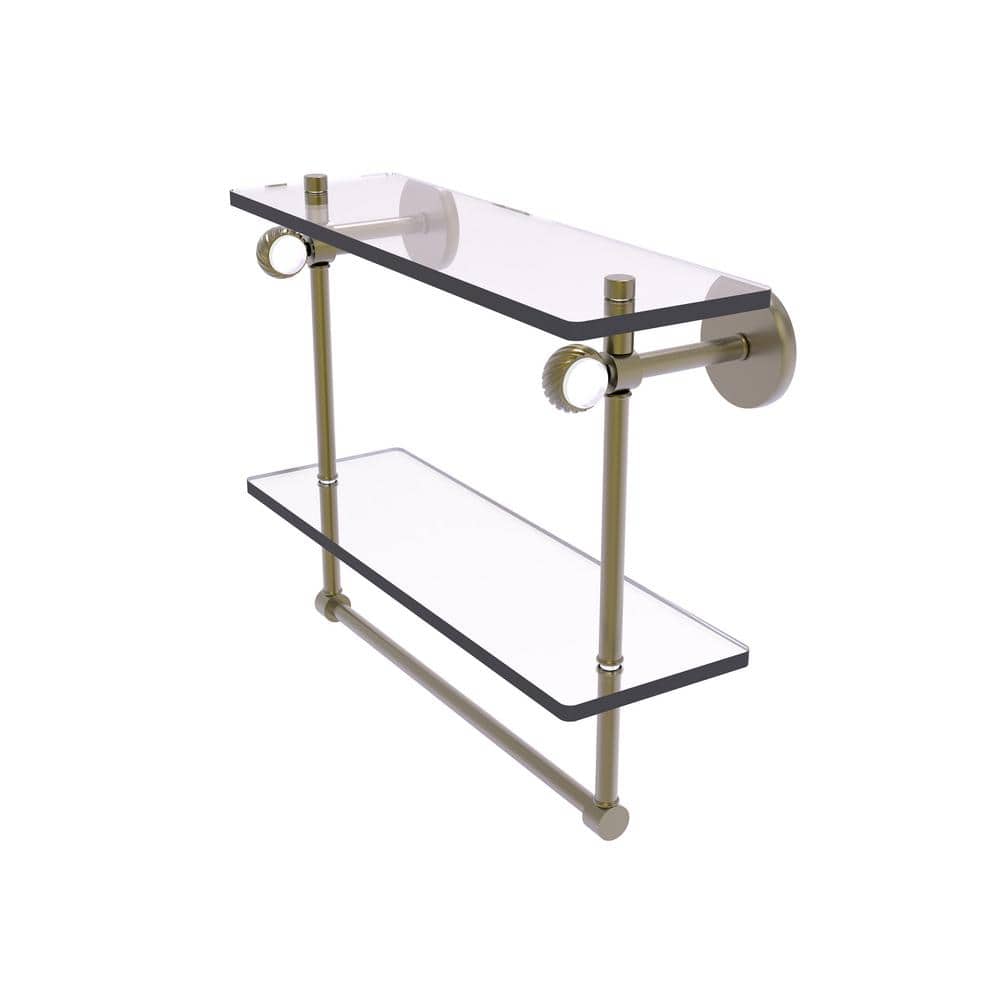 Clearview Collection 16 in. Double Glass Shelf with Towel Bar and Twisted Accents in Antique Brass price history on PriceWatchPro