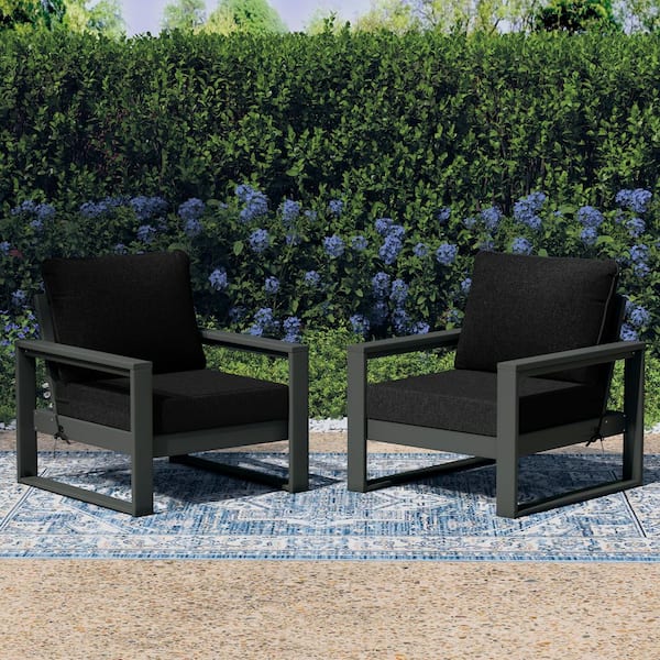 Endless Outdoor All Weather HDPE Plastic Modern Gray Deep Seating Patio Club Chair with Black Cushions (Set of 2)