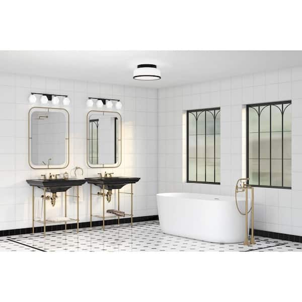 Copeland Collection 33 in. 4-Light Matte Black Vanity Light with Etched Opal Glass Shades