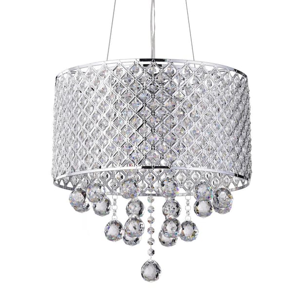 Edvivi Marya 4-Light Modern Chrome Round Chandelier with Beaded Drum ...