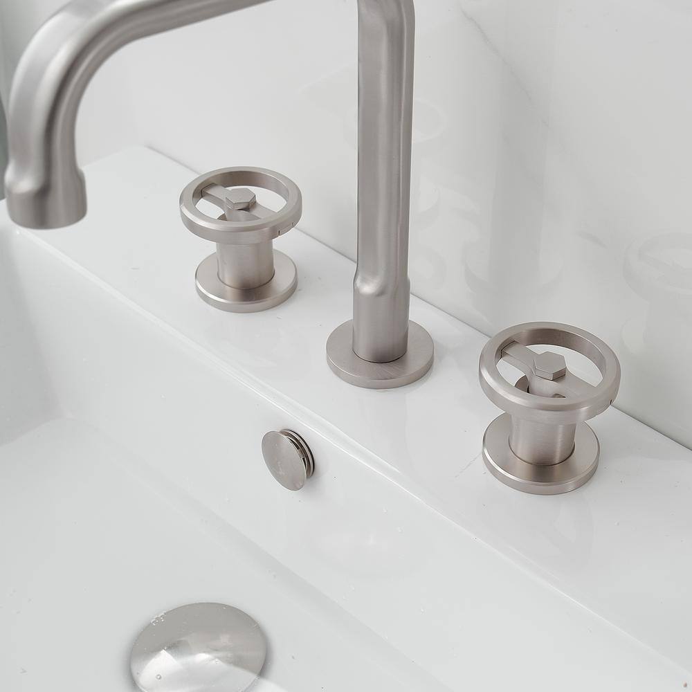 Brushed Nickel 8-inch Widespread Double Handle High-Arc Bathroom Faucet