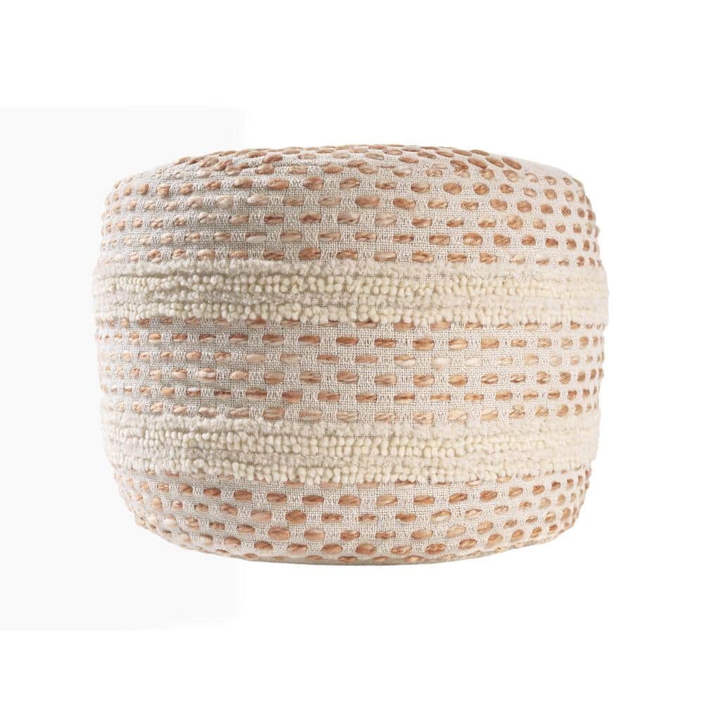 Dash White/Adobe Striped Ombre Hand Woven Cotton Blend Pouf