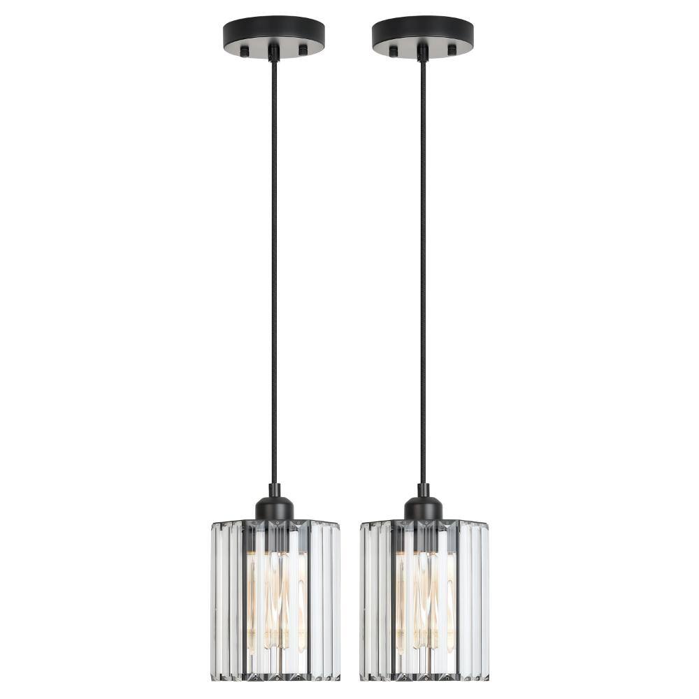 (Set of 2) 1-Light Matte Black Modern Farmhouse Pendant Lights, Crystal Pendant Light for Kitchen Island and Dining Room price history on PriceWatchPro