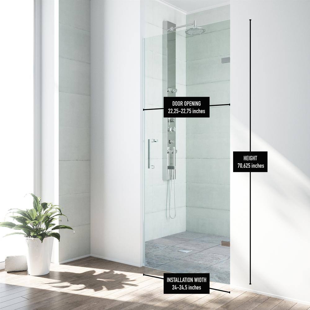 Soho 24-25" Chrome Frameless Hinged Shower Door with Clear Glass