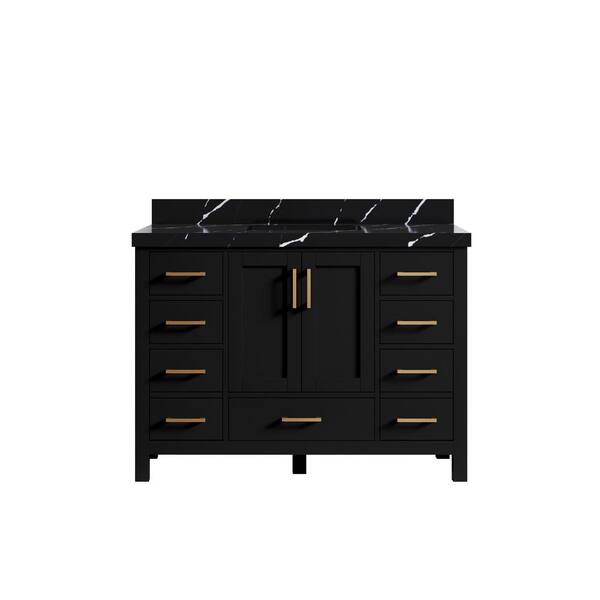Willow Collections Malibu 48 in. W x 22 in. D x 36 in. H Single Sink Bath Vanity in Black with 2 in. Calacatta Black Quartz Top