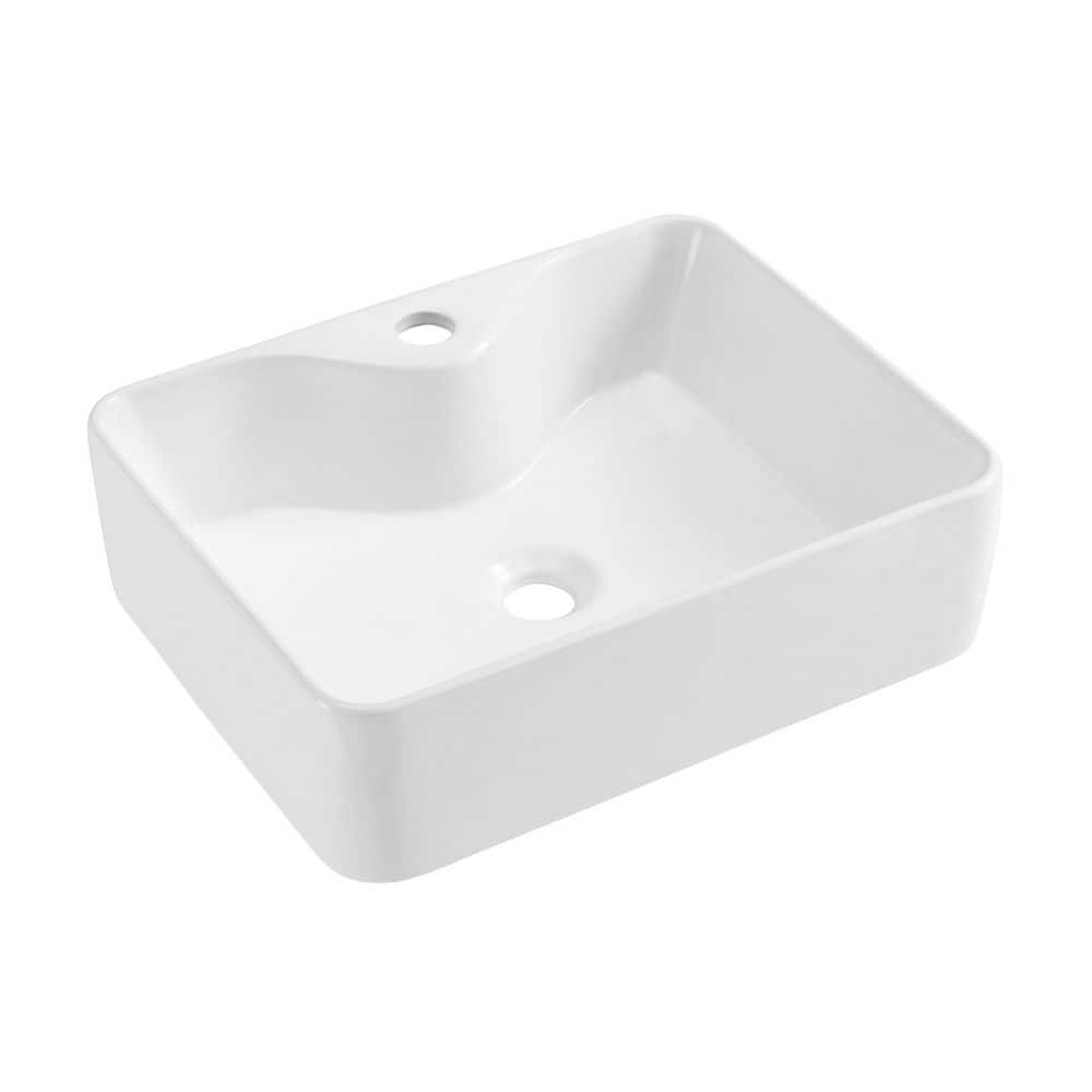 Glossy White Ceramic Above-Counter Vessel Sink, 19"