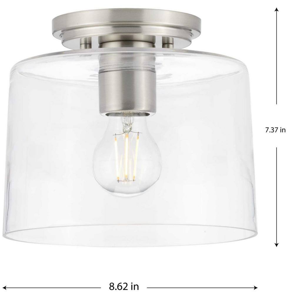 Adley Brushed Nickel 1-Light Flush Mount with Clear Glass Shade