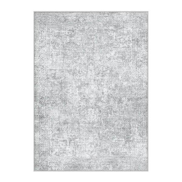 Lambert Gray 6 ft. x 9 ft. Vintage Washable Medallion Distressed Area Rug