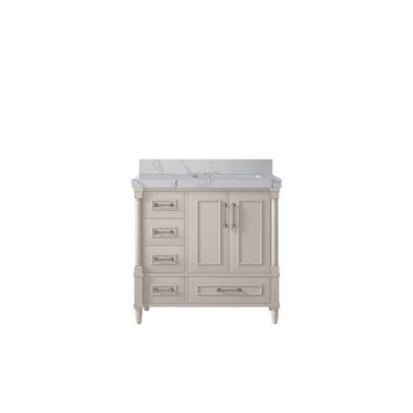 Willow Collections Hudson 36 in. W. x 22 in. D x 36 in. H Single Right Offset Sink Bath Vanity in Fine Grain with 2 in. Venation Qt. Top