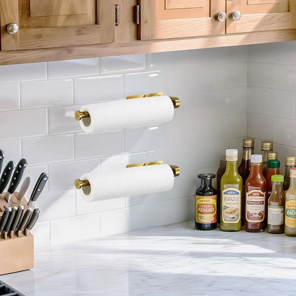 Wall Mount Stainless Steel Paper Towel Holder Under Cabinet in Gold (2-Pieces)