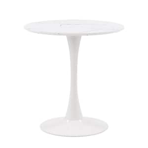 Ivo 28 in. Round White Engineered Wood Dining Table with Metal Pedestal Seating (Capacity for 3)