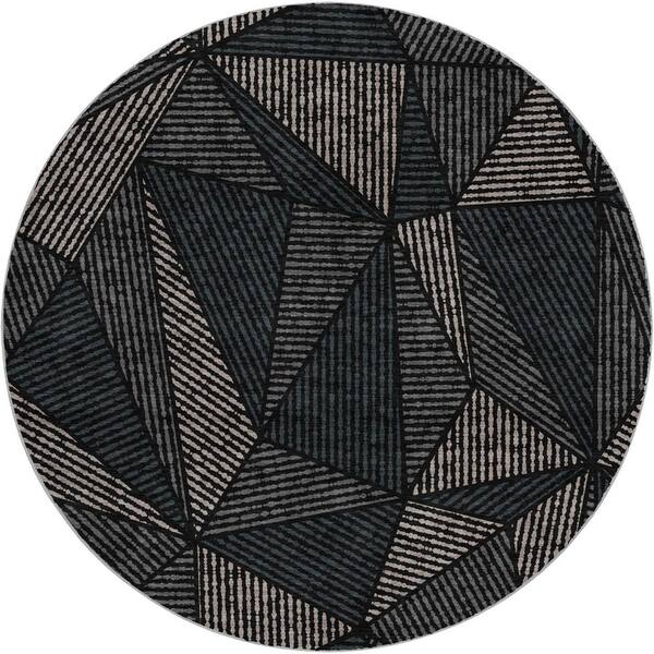 Dream Shag Premium Machine Washable Abstract ADS618 Black 8 ft. x 8 ft. Round Rug