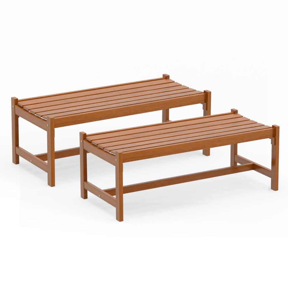Set of 2 44 in. Hardwood Outdoor Dining Benches with Teak Oil Finish