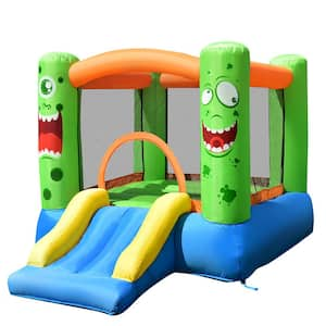 Multi-Color Inflatable Bounce House Jumper Castle Kids Playhouse with Basketball Hoop and Slide