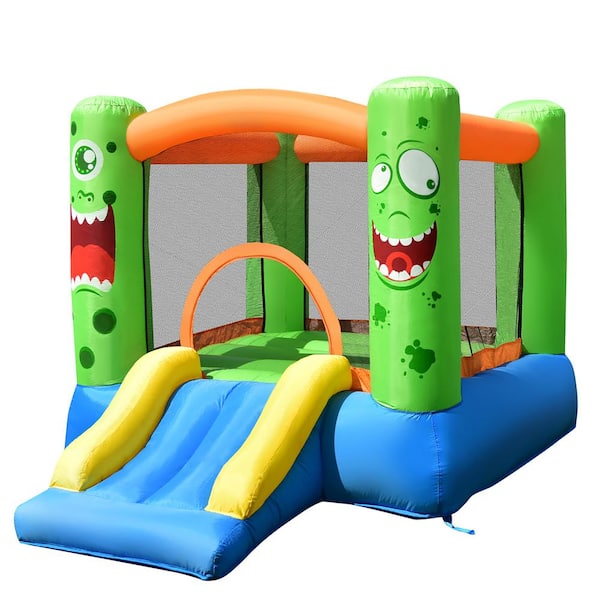 Costway Multi-Color Inflatable Bounce House Jumper Castle Kids Playhouse with Basketball Hoop and Slide