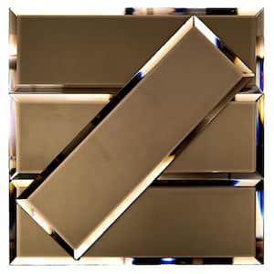 Hollywood Regency Frosted Gold Beveled Subway 3 in. x 12 in. Matte Glass Mirror Wall Tile (4 pieces/1 sq. ft.)