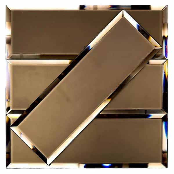 ABOLOS Hollywood Regency Frosted Gold Beveled Subway 3 in. x 12 in. Matte Glass Mirror Wall Tile (4 pieces/1 sq. ft.)