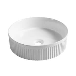 Single 15.7 in. Corner Round Bathroom Sink in White Line Ceramic