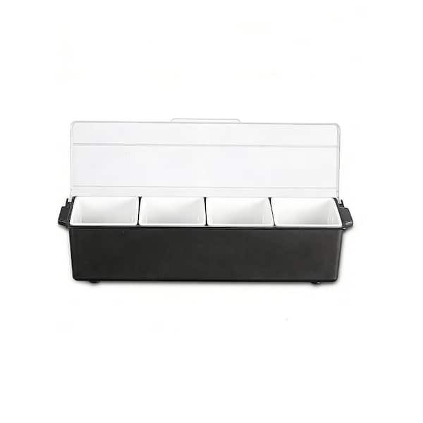 4-Compartment Chilled Condiment Server Ice Cooled Garnish Tray with Lid