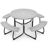 Costway 75 in. Grey Round Picnic Table Outdoor Bench Set Seats 8-People with 4 Benches and Umbrella Hole NP11264GR+