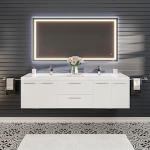 Axis 72 in. W x 20 in. D x 23 in. H Floating Double Sink Bath Vanity in White with White Acrylic Top