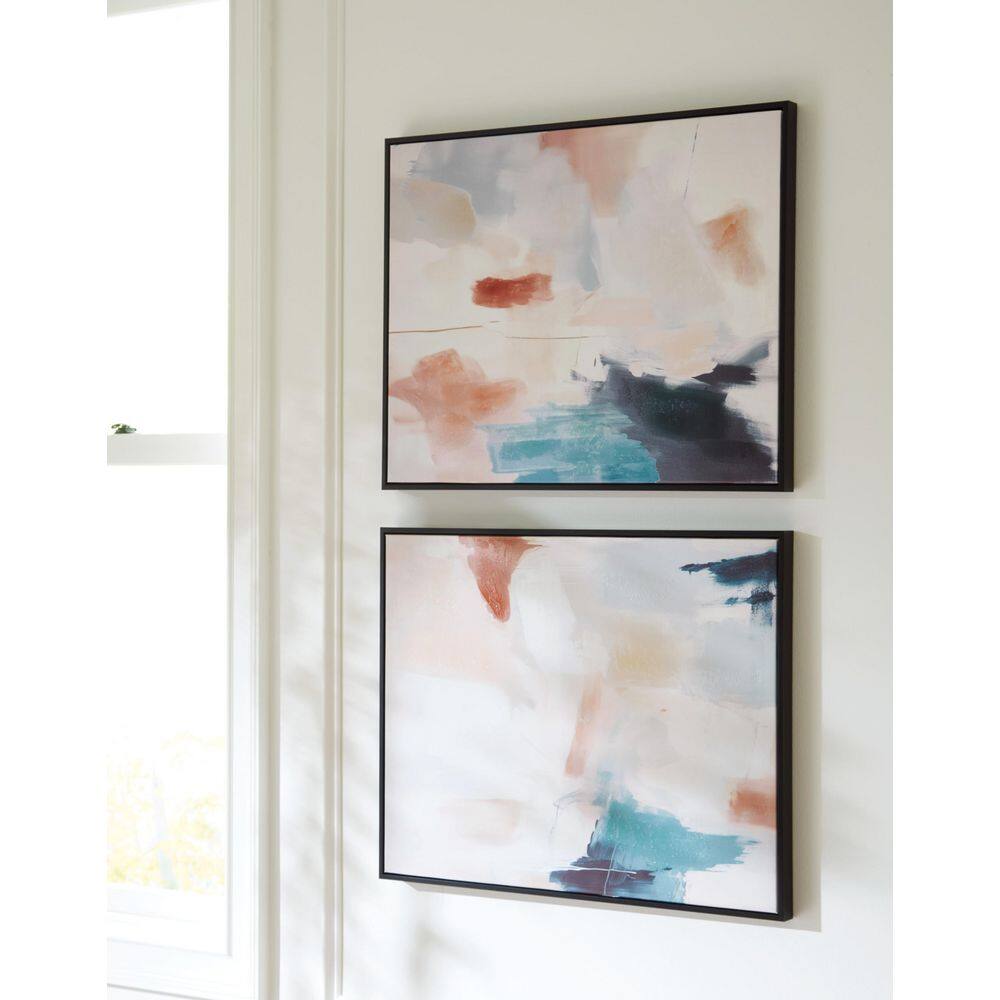 Abstract Blue and Pink Framed Canvas Wall Art Set