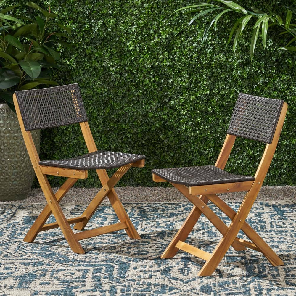 Brown Wood Outdoor Lounge Chair with Woven Rope Seat and Back (Set-2)