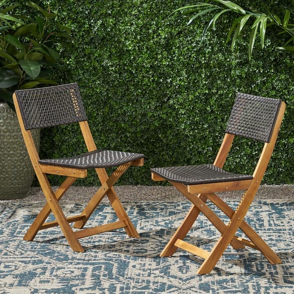 Unbranded Brown Wood Outdoor Lounge Chair with Woven Rope Seat and Back (Set-2)