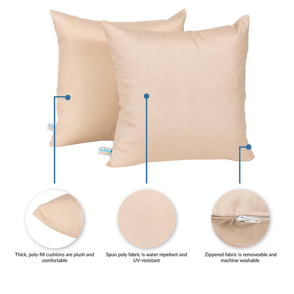Champagne Beige Square Outdoor Throw Pillow Set with Polyfiber Fill