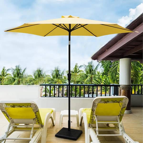 8.8 ft. Aluminum Patio Market Umbrella with 42 Pounds Base, Push Button Tilt and Crank Lift in Yellow
