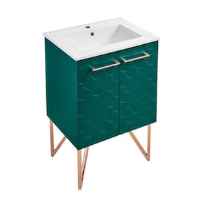 Annecy 24 in. W Bath Vanity in Barracuda Teal with Ceramic Vanity Top in Glossy White with White Basin