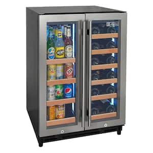 Reserva Series 24 in. Wide Dual Zone 66-Can/18 Wine Bottle Beverage Cooler in Stainless Steel with Wood Front Shelves