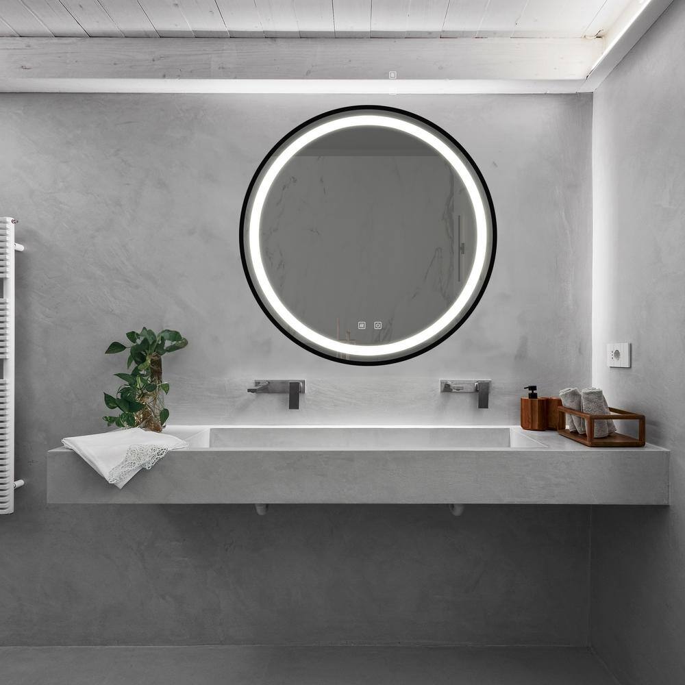 24 in. W x 24 in. H Round Framed Wall Mount Bathroom Led Classy Vanity Mirr
