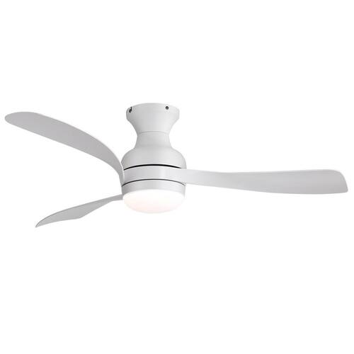 52 in. Indoor/Outdoor Modern White Low Profile Ceiling Fan with Integrated LED Light and Quiet DC Motor Remote Ceiling Fans
