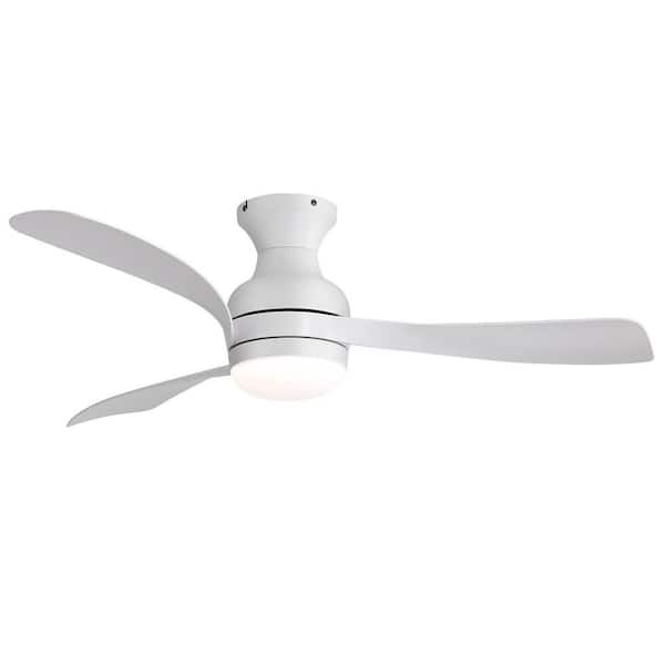 52 in. Indoor/Outdoor Modern White Low Profile Ceiling Fan with Integrated LED Light and Quiet DC Motor Remote
